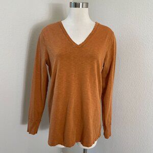 American Giant Womens XL Long Sleeve V Neck Top Supima Cotton in Rust Shirt USA